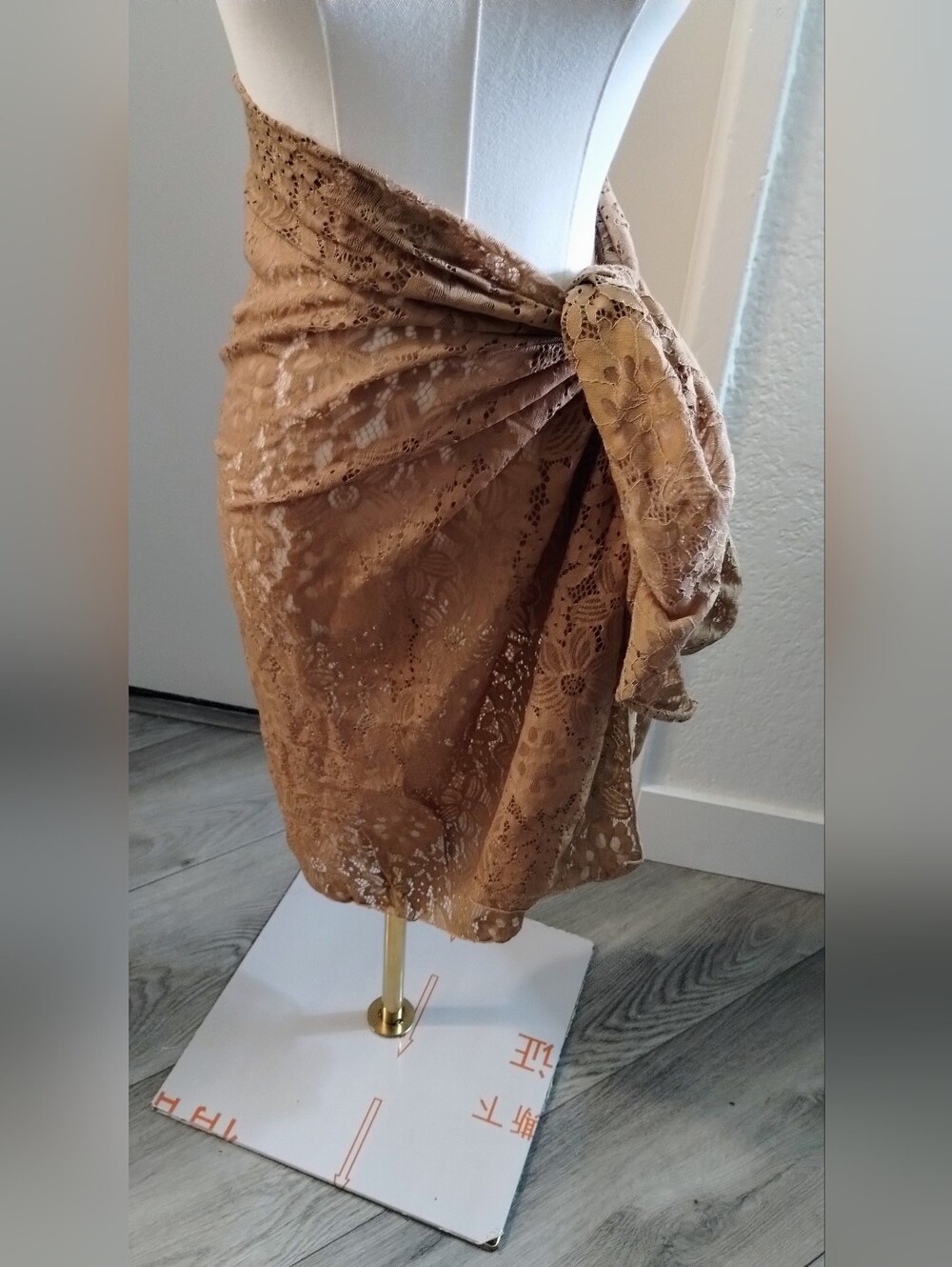 Lace Wrap Skirt, Cover Up, Shawl Or Scarf in Camel